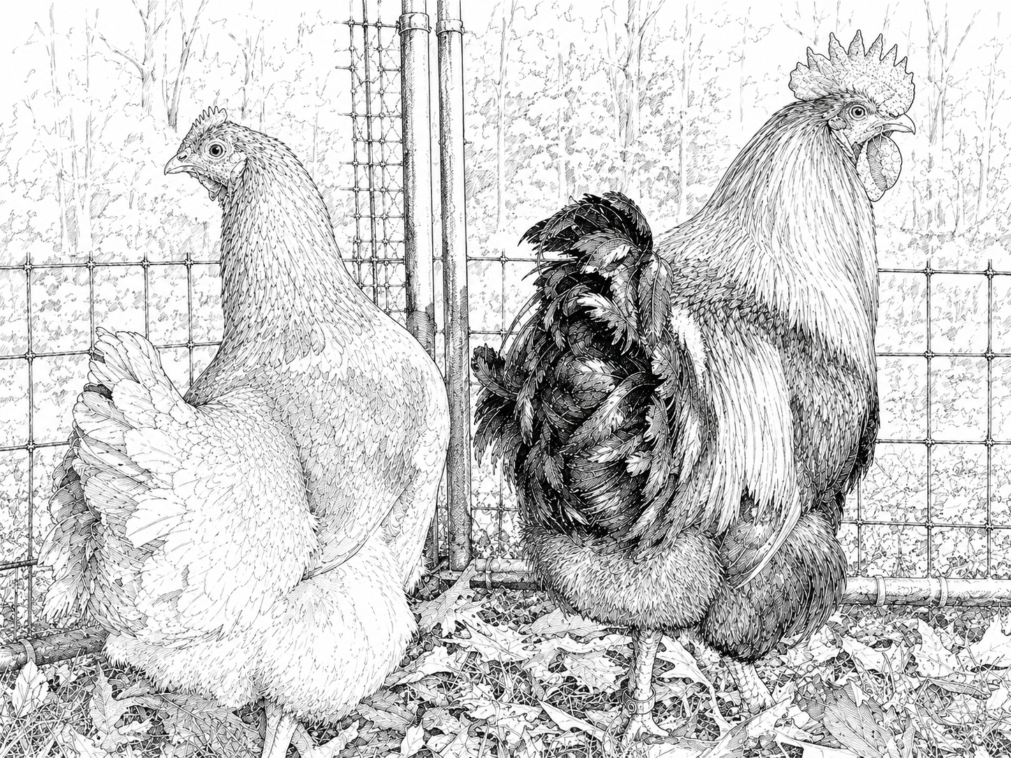 Chickens (Line Drawing)